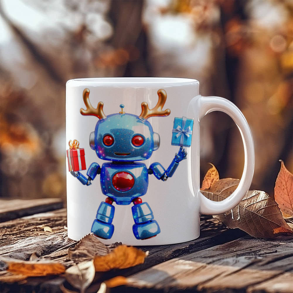 Robo Christmas White Ceramic Mug