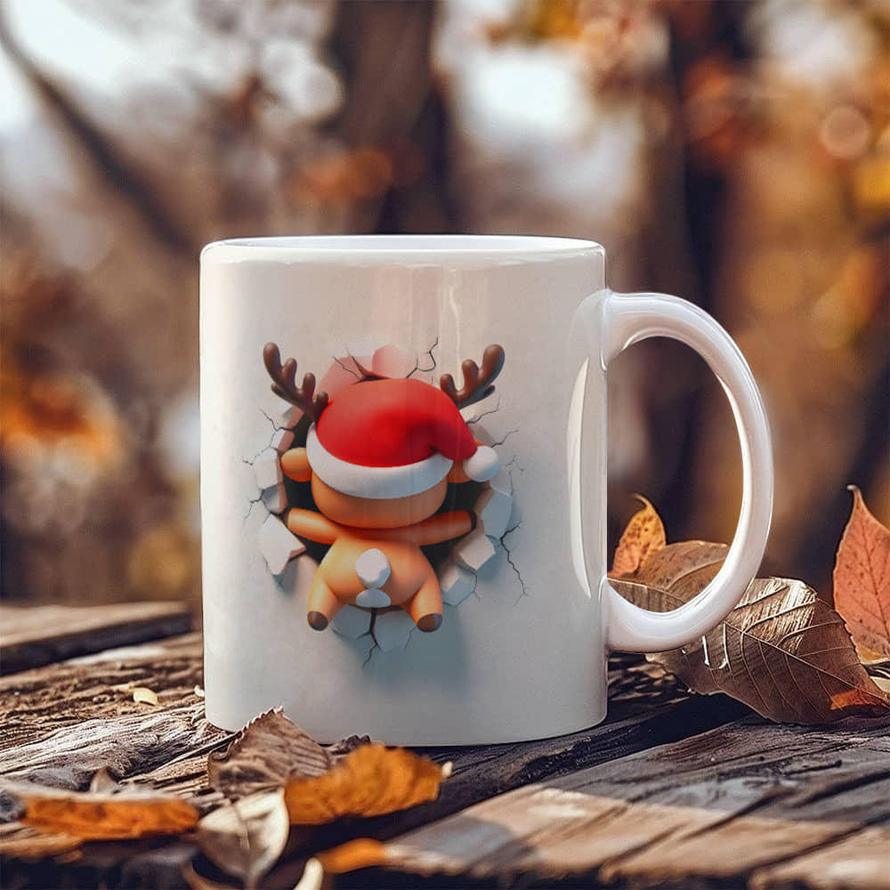 Reindeer 3 D White Ceramic Mug