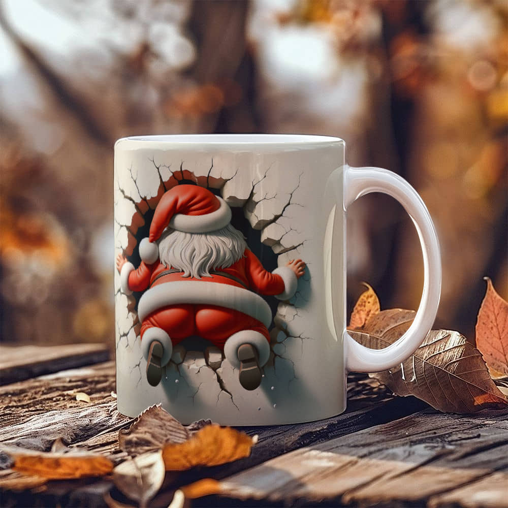 santa 3 D White Ceramic Mug