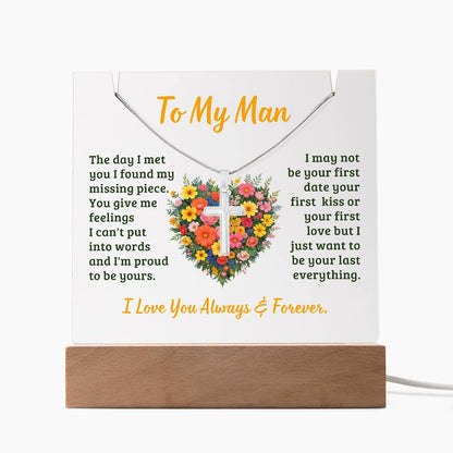 To  My Man Keepsake Acrylic & Stainless Steel Cross Necklace