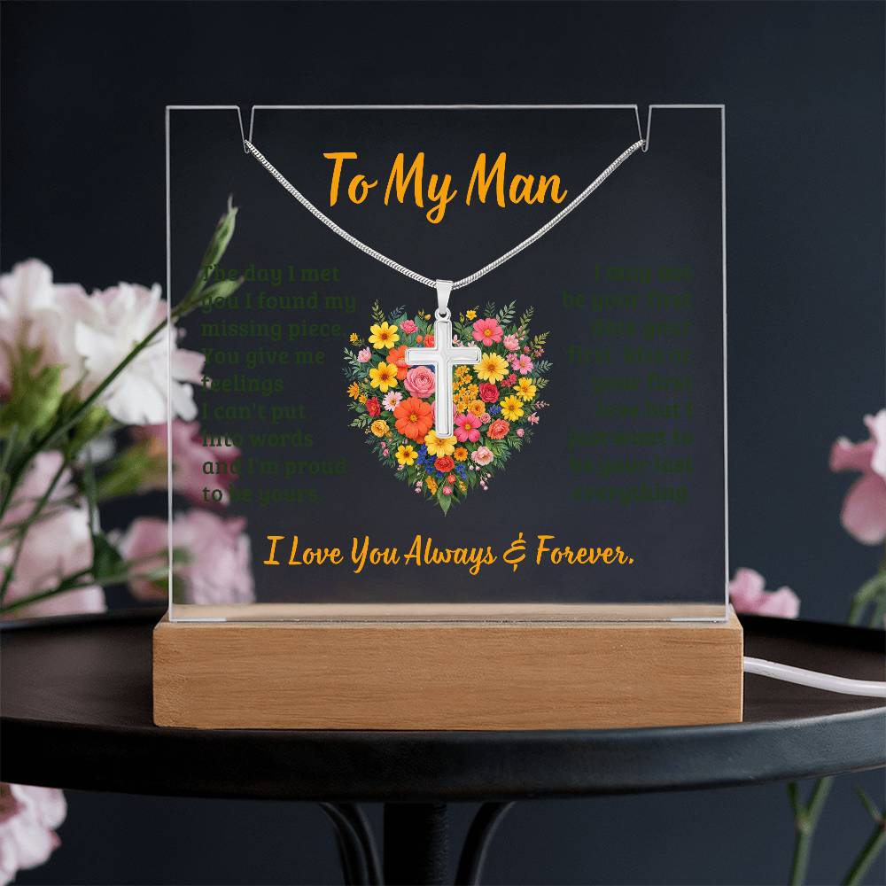 To  My Man Keepsake Acrylic & Stainless Steel Cross Necklace