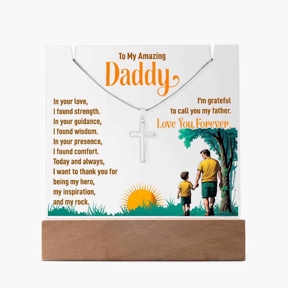 to my Daddy  Keepsake Acrylic & Stainless Steel Cross Necklace